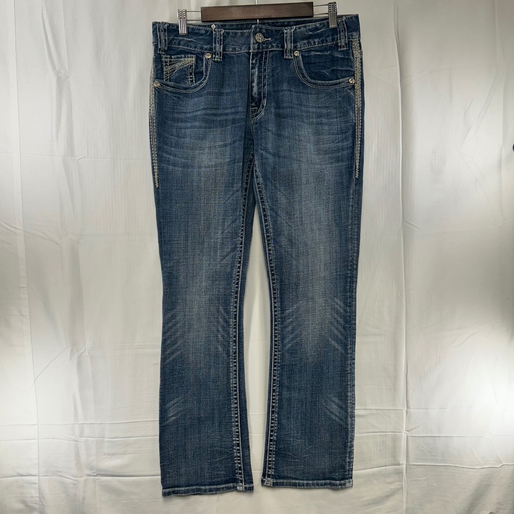 Rock and Roll Cowgirl Jeans Womens 29x32 Blue Boyfriend Fit Rhinestone W2-6701